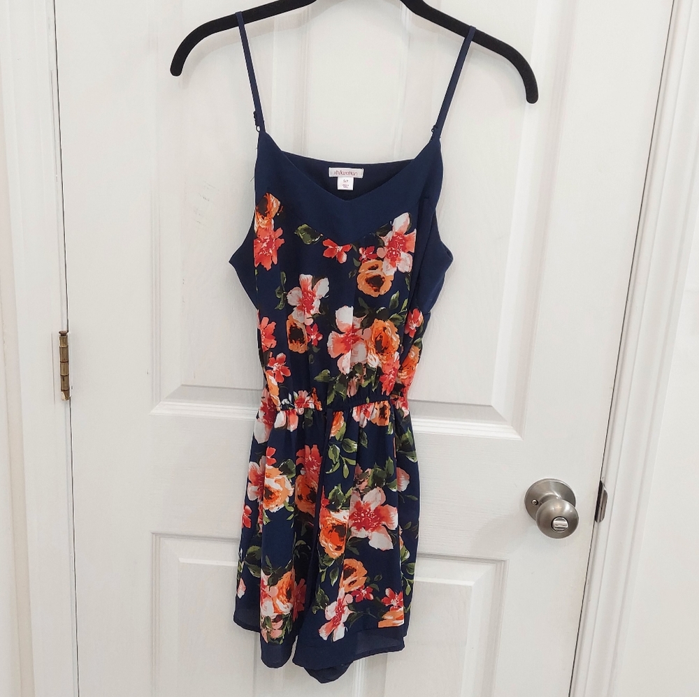Navy Floral Romper with Pockets